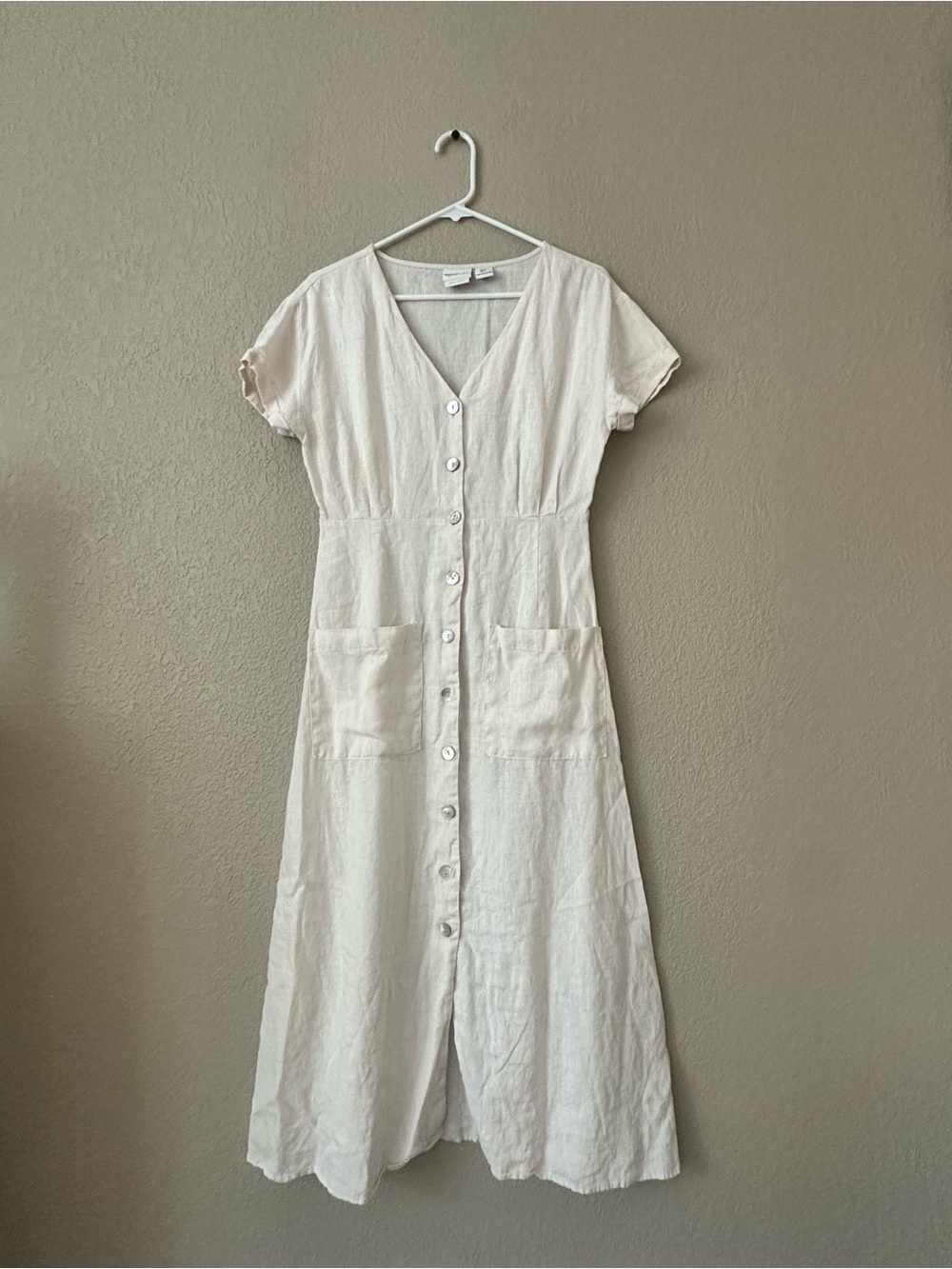 Rachel Zoe Linen Blush Button-Front Maxi Dress Size S